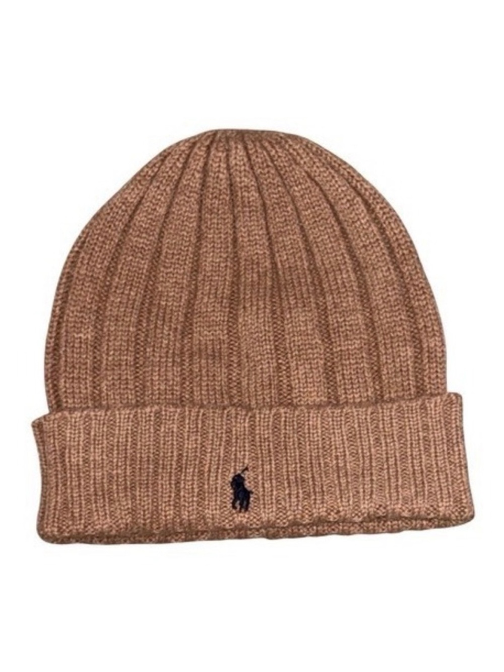 POLO RALPH LAUREN Rib‎ Knit Wool Blend Cuffed Beanie Hat Camel Tan | One Size